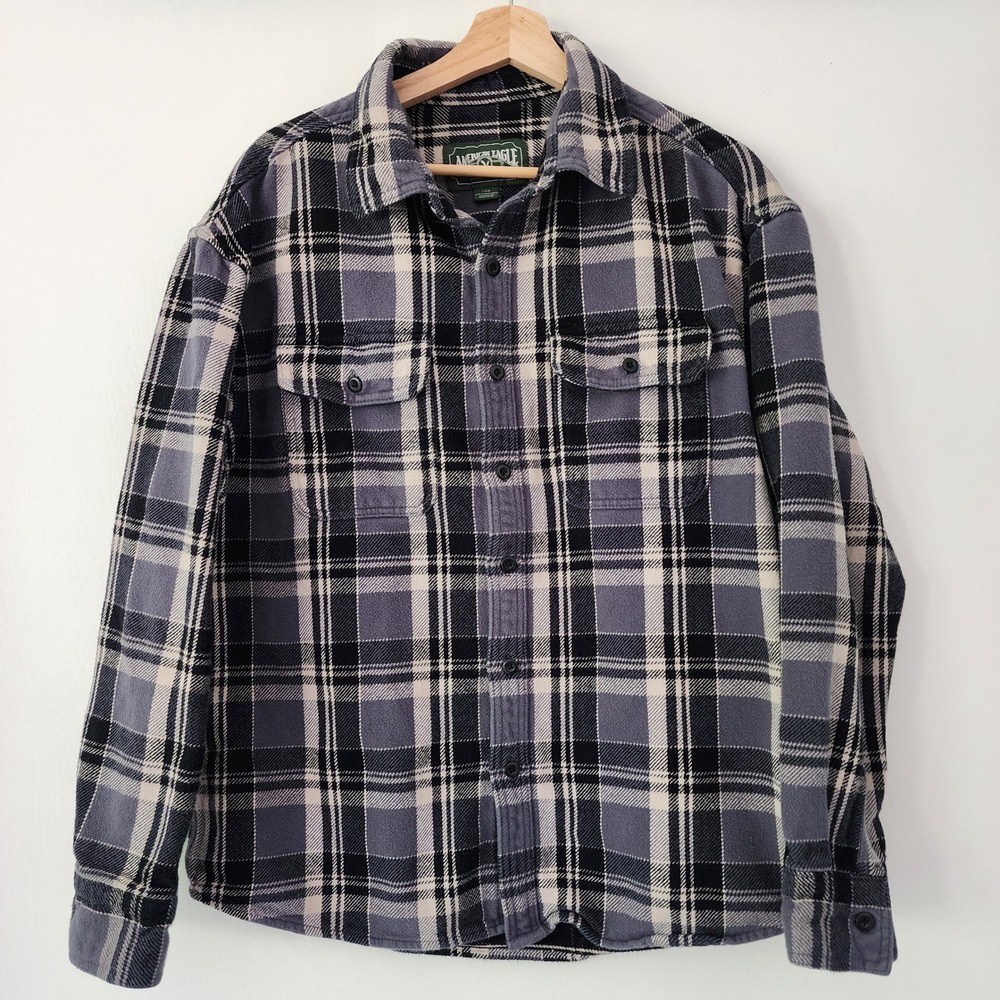 American Eagle Shirt Gray‎ Long Sleeve Flannel Button Up Plaid Outdoor mens sz L